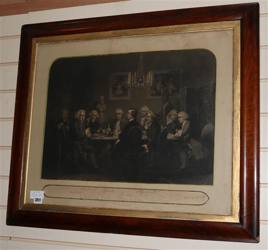 A 19th century lithograph Inscribed with the names of the diners Overall 53 x 66cm
